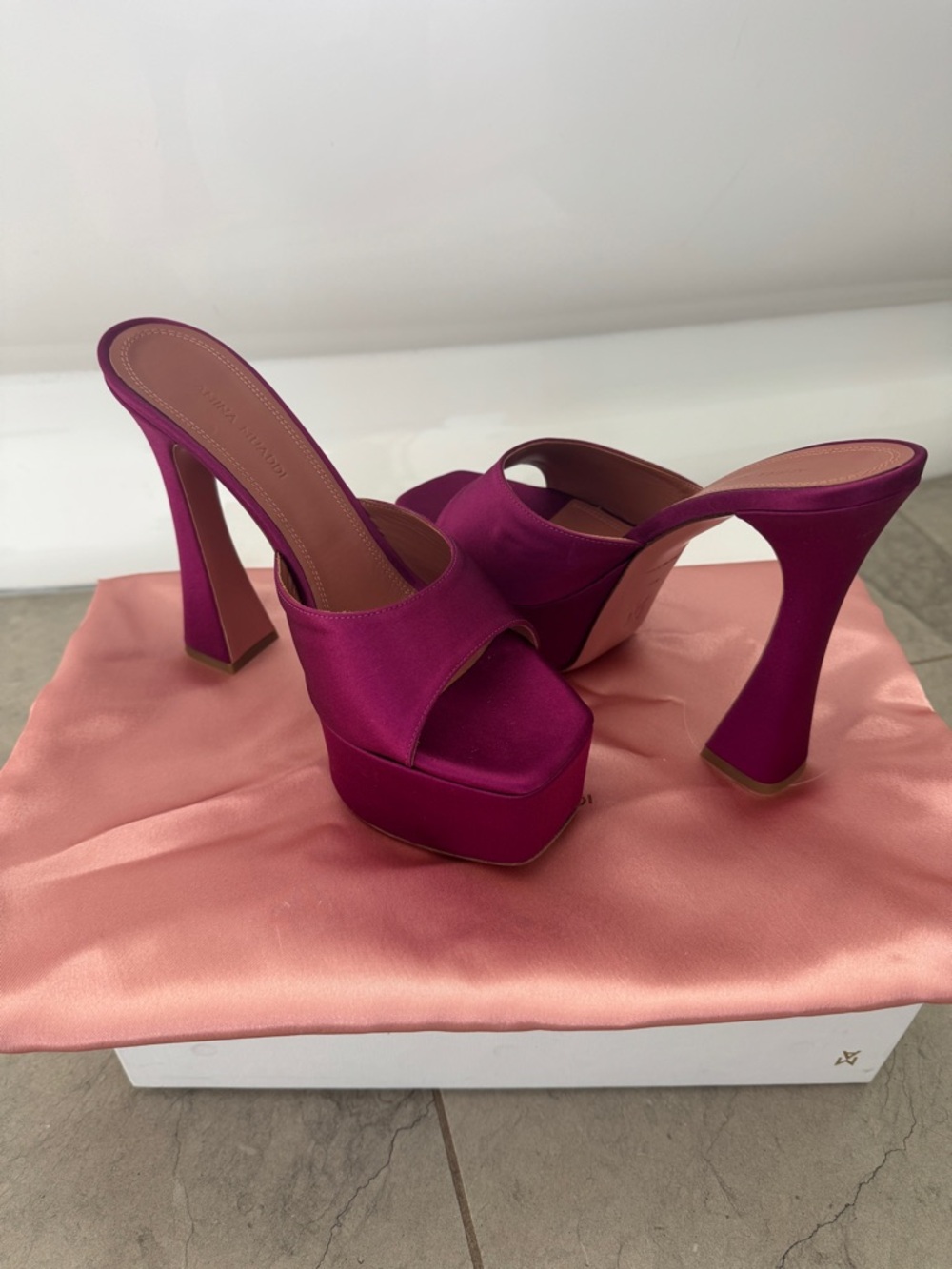 Amina Muaddi Dalida platform heels (brand new never worn)